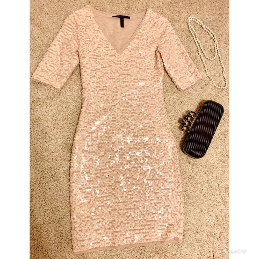 BCBG Pink sequined fitted mini dress